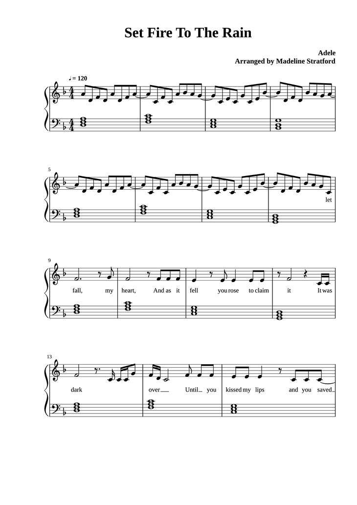 Page 1 of the piano sheet music PDF Piano - Set Fire To The Rain Piano by Adele