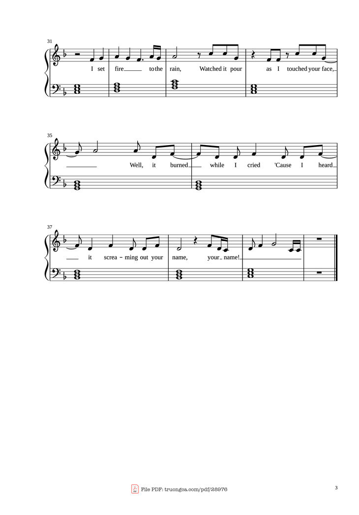 Page 3 of the piano sheet music PDF Piano - Set Fire To The Rain Piano by Adele