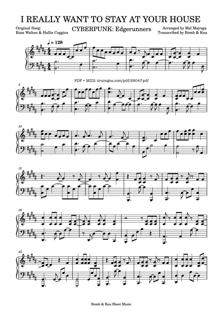 Page 1 of the piano sheet music PDF Piano - I Really Want to Stay At Your House Piano by Rosa Walton
