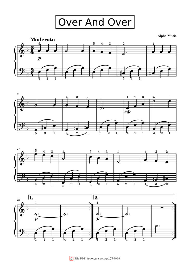 Page 1 of the piano sheet music PDF Piano - Over And Over Piano Easy by Nana Mouskouri