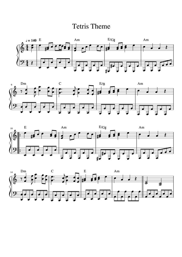 Page 1 of the piano sheet music PDF Piano - Tetris Theme Piano by Undefined