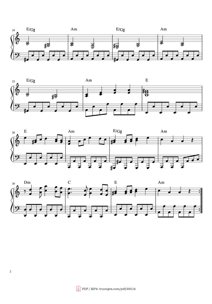Page 2 of the piano sheet music PDF Piano - Tetris Theme Piano by Undefined