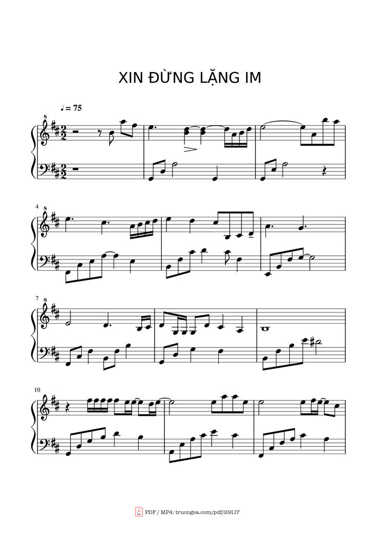 Page 1 of the piano sheet music PDF - Xin Đừng Lặng Im by Soobin Hoàng Sơn