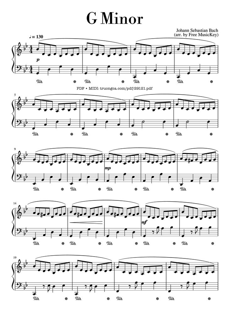 Page 1 of the piano sheet music PDF Piano - G Minor Piano by Johann Sebastian Bach