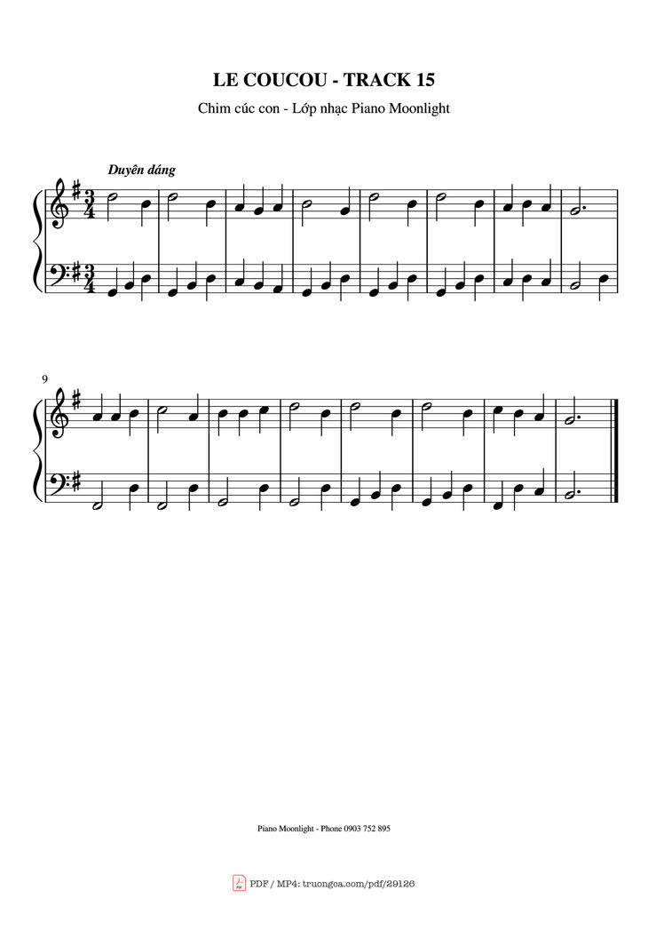 Page 1 of the piano sheet music PDF Piano - LE COUCOU (Chim cu) Piano by Method Rose