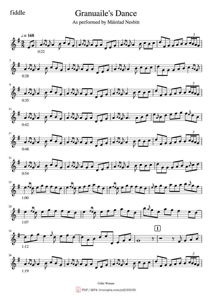 Page 1 of the piano sheet music PDF Piano - Granuaile