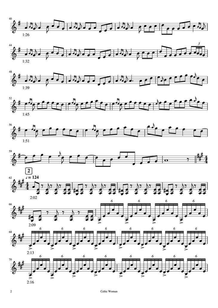 Page 2 of the piano sheet music PDF Piano - Granuaile