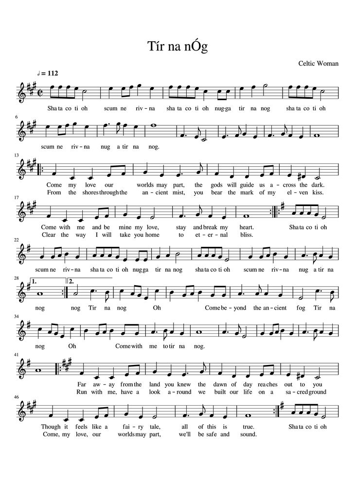 Page 1 of the piano sheet music PDF - Tír na nÓg Violin by Celtic Woman