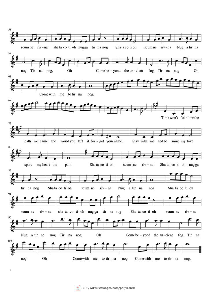 Page 2 of the piano sheet music PDF - Tír na nÓg Violin by Celtic Woman