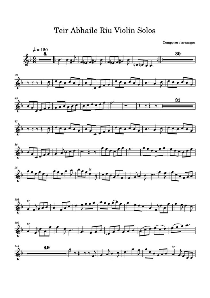 Page 1 of the piano sheet music PDF - Teir Abhaile Riu Violin Solos by Composer / arranger