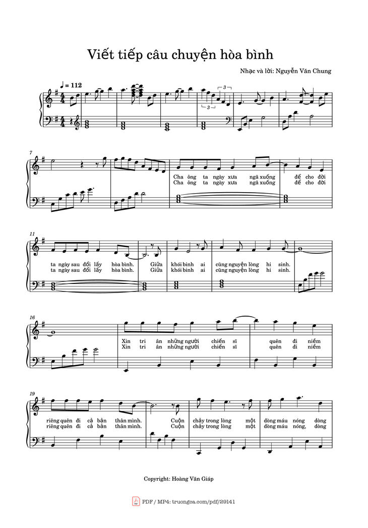Page 1 of the piano sheet music PDF Piano - Viết tiếp câu chuyện hòa bình Piano by Nhạc và lời: Nguyễn Văn Chung
