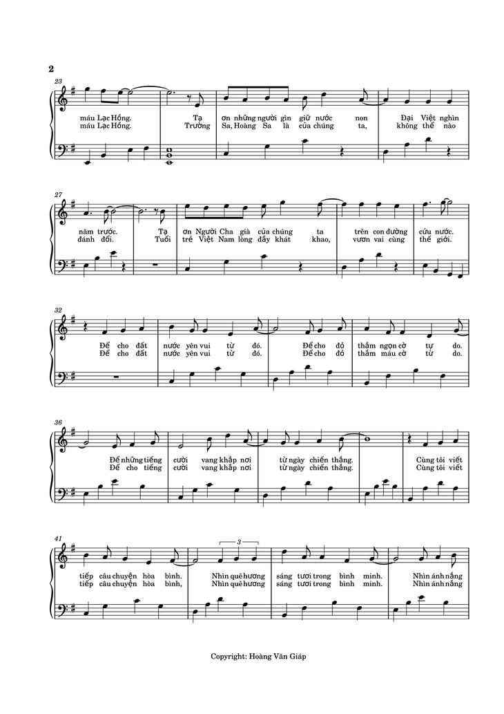 Page 2 of the piano sheet music PDF Piano - Viết tiếp câu chuyện hòa bình Piano by Nhạc và lời: Nguyễn Văn Chung