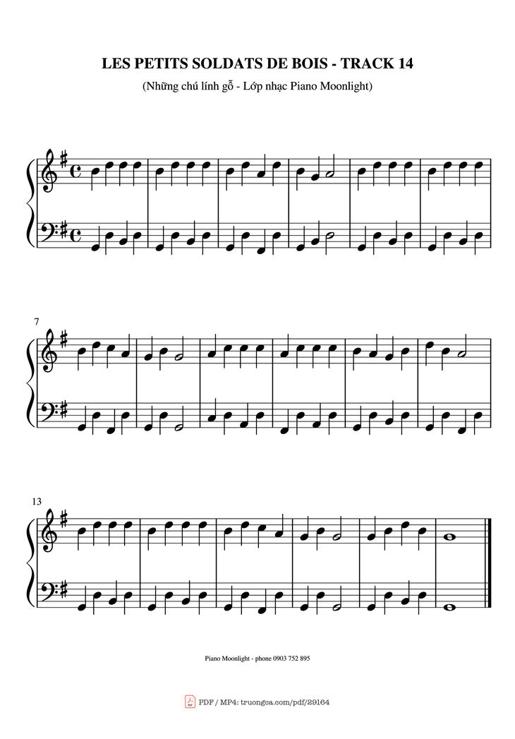 Page 1 of the piano sheet music PDF Piano - Les petits soldats de bois (Những chú lính gỗ) Piano by Method Rose