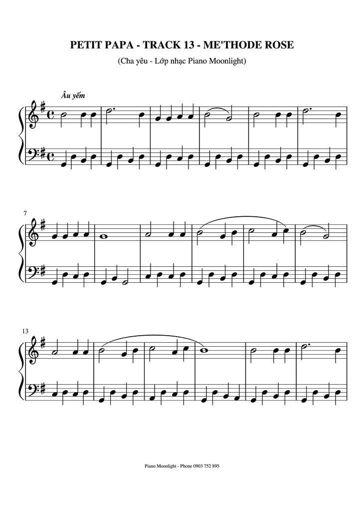 Page 1 of the piano sheet music PDF Piano - Petit PAPA Cha Yêu Piano by Method Rose