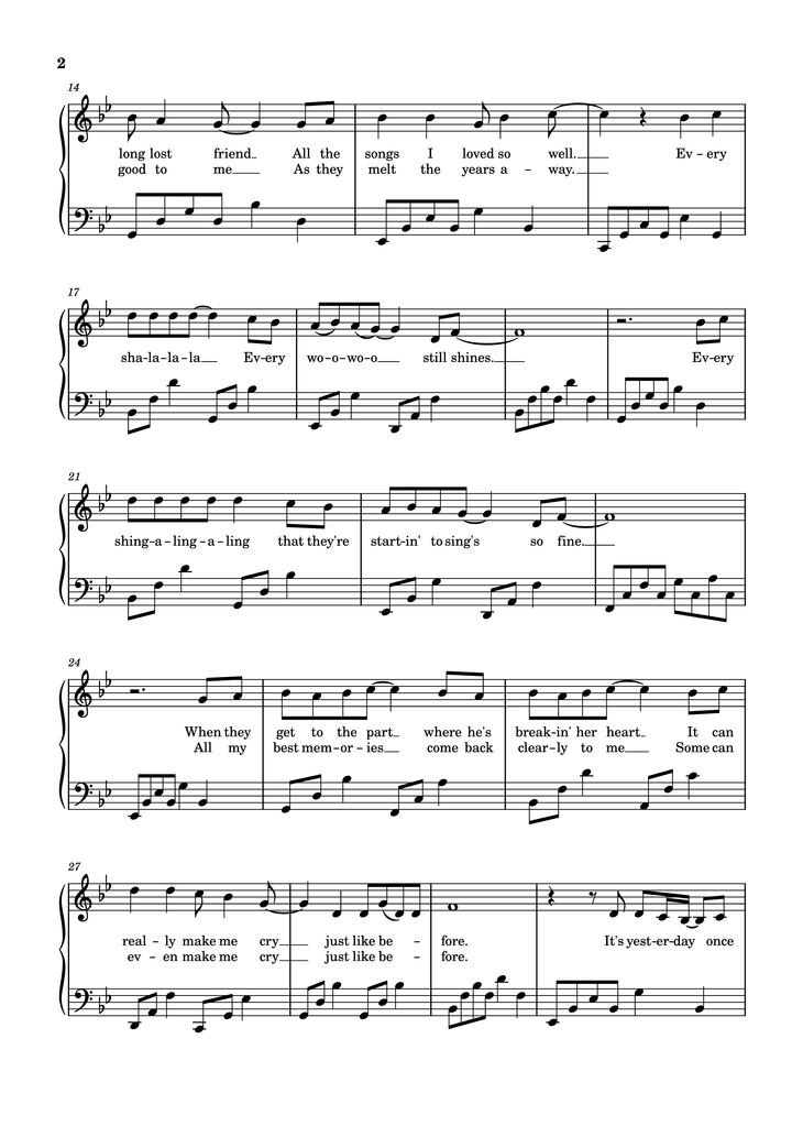 Page 2 of the piano sheet music PDF Piano - Yesterday Once More Piano by The Carpenters