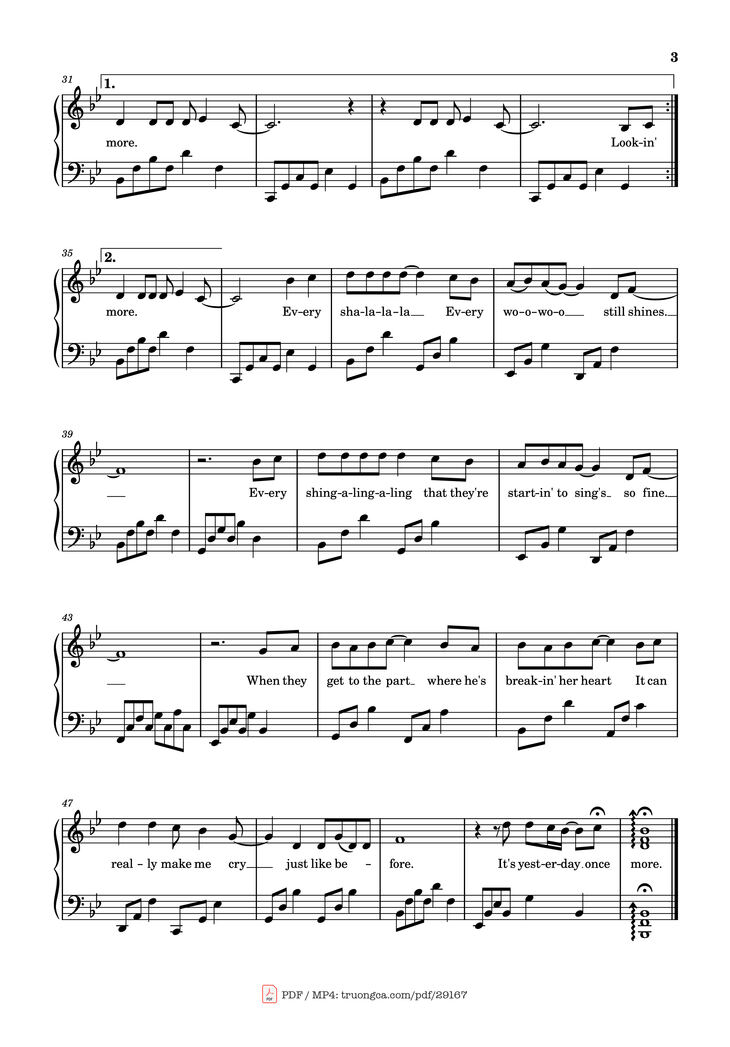 Page 3 of the piano sheet music PDF Piano - Yesterday Once More Piano by The Carpenters
