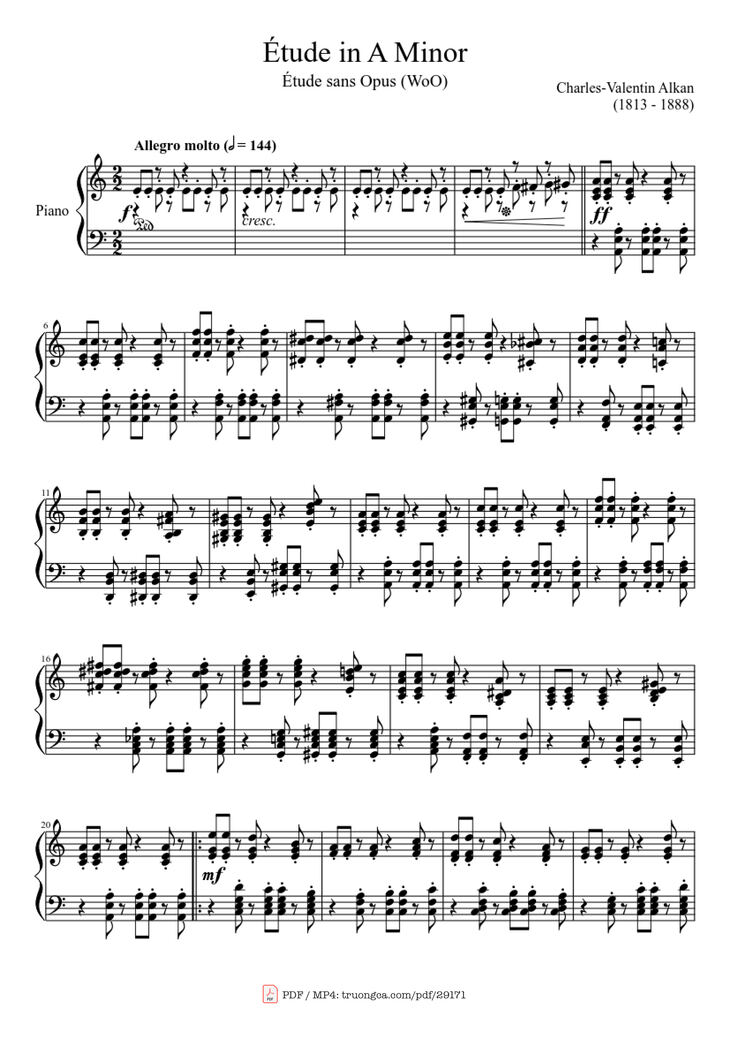 Page 1 of the piano sheet music PDF Piano - Étude in A Minor Piano by Charles-Valentin Alkan