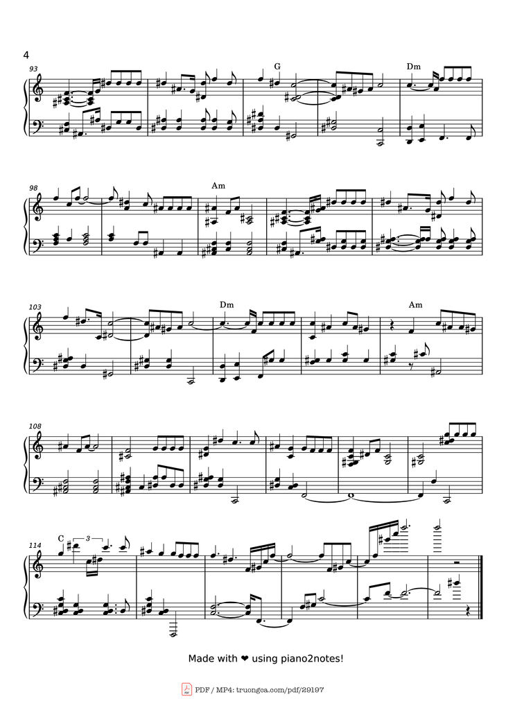 Page 4 of the piano sheet music PDF Piano - Tình Nhạt Phai Piano (一起走过的日子) by Andy Lau