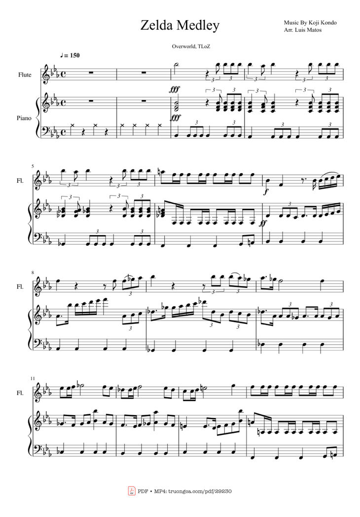 Page 1 of the piano sheet music PDF Piano - Zelda Medley Piano by Undefined