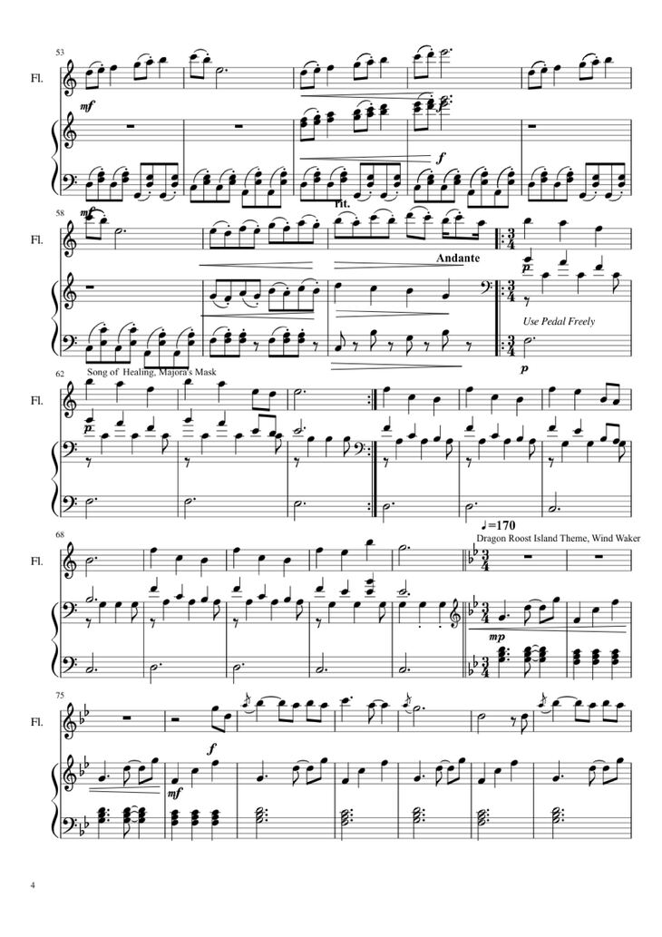 Page 4 of the piano sheet music PDF Piano - Zelda Medley Piano by Undefined