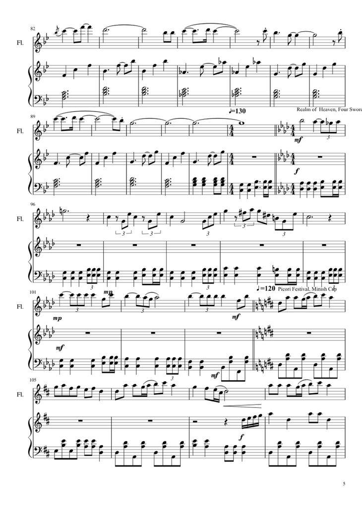 Page 5 of the piano sheet music PDF Piano - Zelda Medley Piano by Undefined