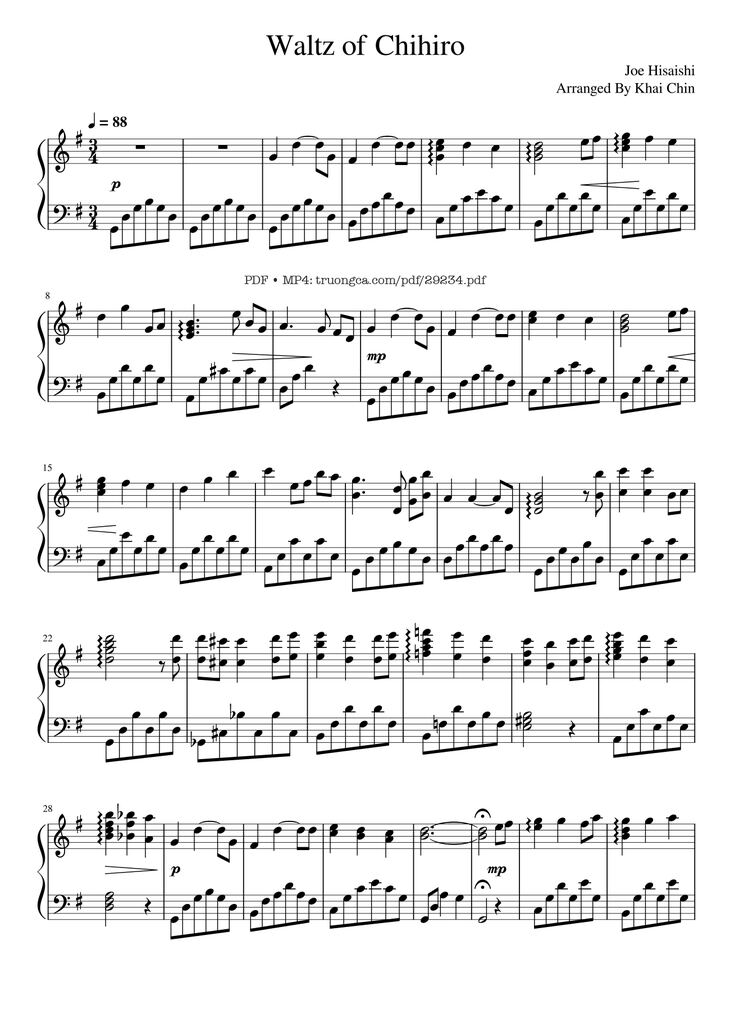Page 1 of the piano sheet music PDF Piano - Waltz of Chihiro Piano by Joe Hisaishi