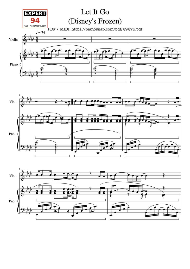 Page 1 of the piano sheet music PDF Piano - Let It Go (Disney