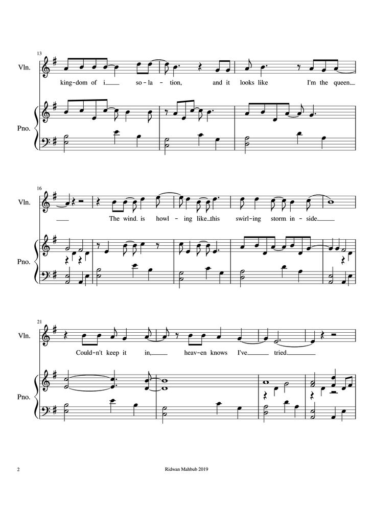 Page 2 of the piano sheet music PDF Piano - Let It Go Piano by Bobby Lopez
