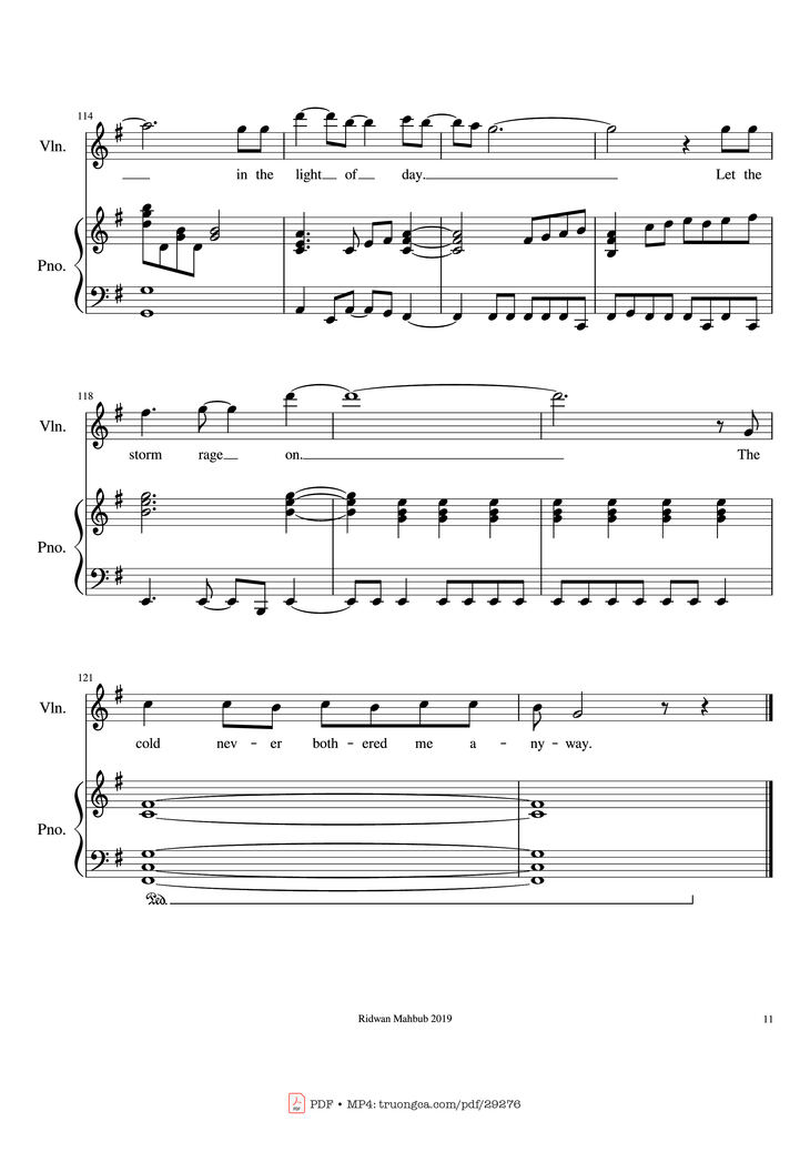 Page 11 of the piano sheet music PDF Piano - Let It Go Piano by Bobby Lopez