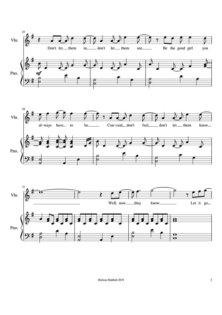 Page 3 of the piano sheet music PDF Piano - Let It Go Piano by Bobby Lopez