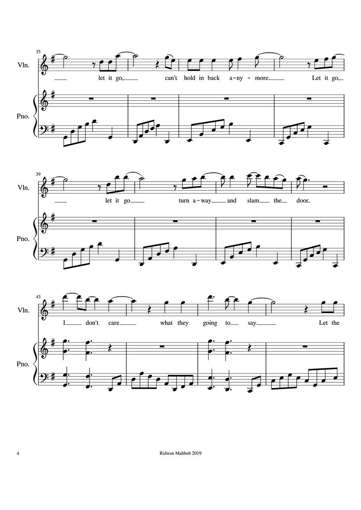 Page 4 of the piano sheet music PDF Piano - Let It Go Piano by Bobby Lopez