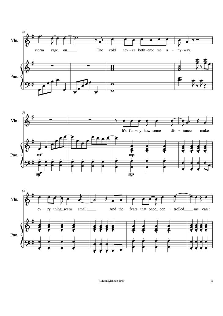 Page 5 of the piano sheet music PDF Piano - Let It Go Piano by Bobby Lopez