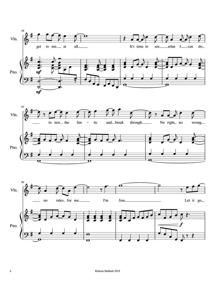 Page 6 of the piano sheet music PDF Piano - Let It Go Piano by Bobby Lopez