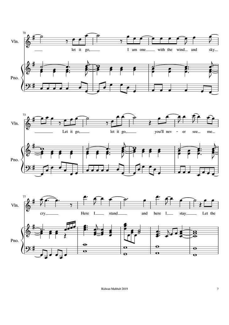 Page 7 of the piano sheet music PDF Piano - Let It Go Piano by Bobby Lopez
