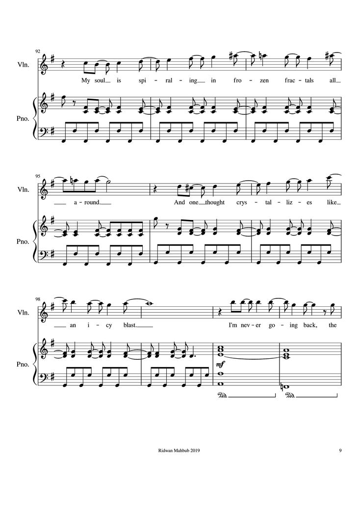 Page 9 of the piano sheet music PDF Piano - Let It Go Piano by Bobby Lopez