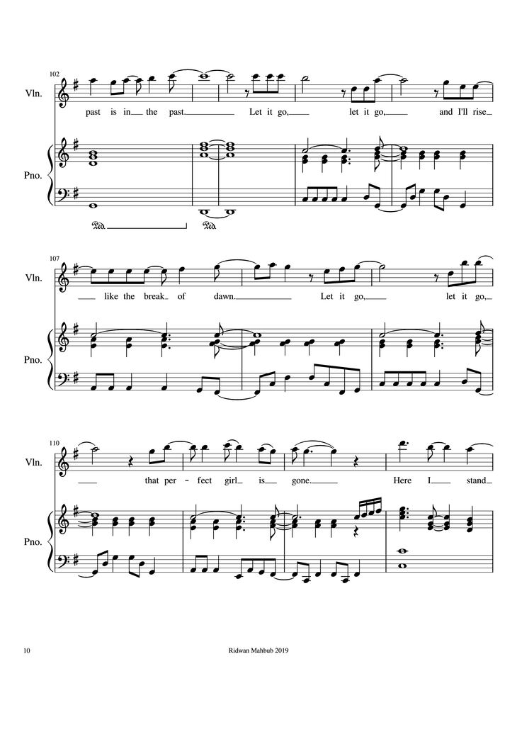 Page 10 of the piano sheet music PDF Piano - Let It Go Piano by Bobby Lopez