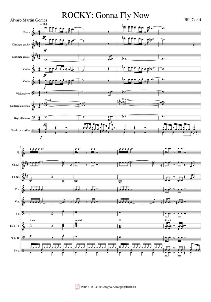 Page 1 of the piano sheet music PDF - ROCKY: Gonna Fly Now Violin by Bill Conti