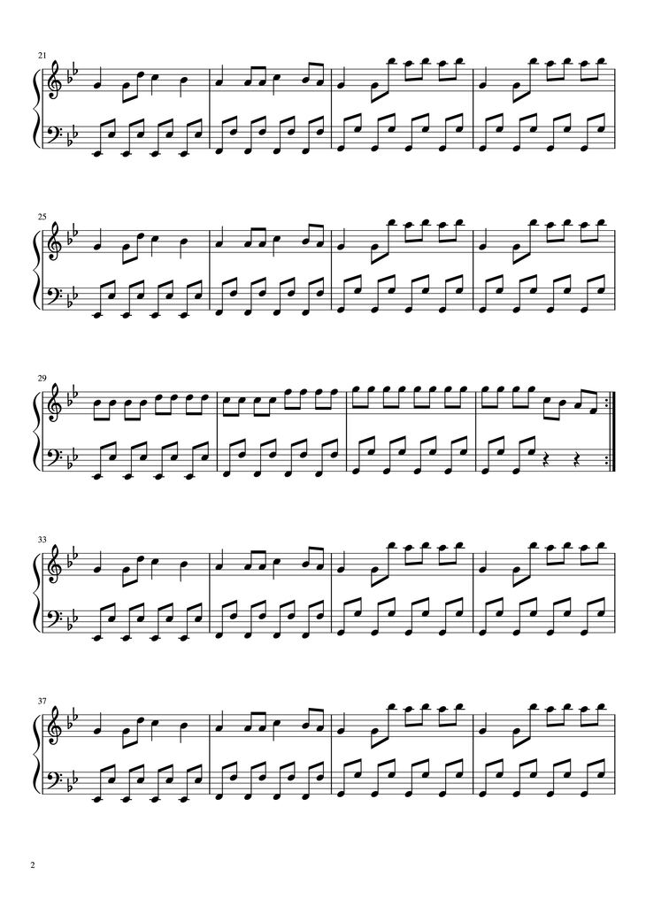Page 2 of the piano sheet music PDF Piano - Coffin Dance Easy Piano by Benjamin Aidoo
