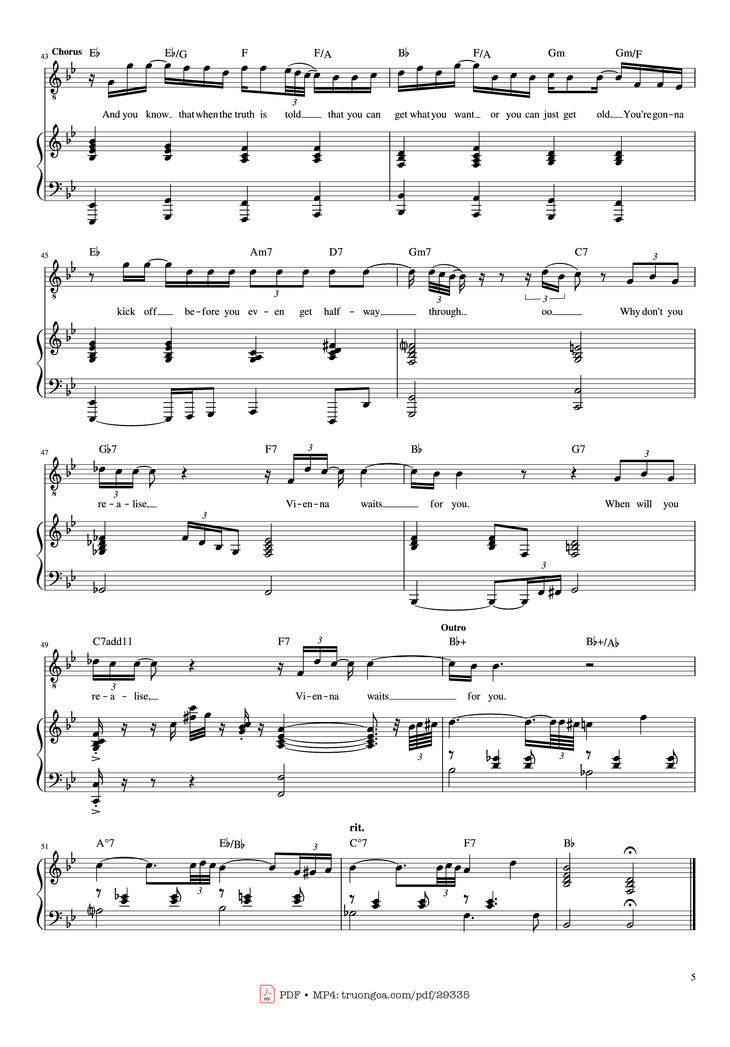 Page 5 of the piano sheet music PDF Piano - Vienna Piano by Words and Music by