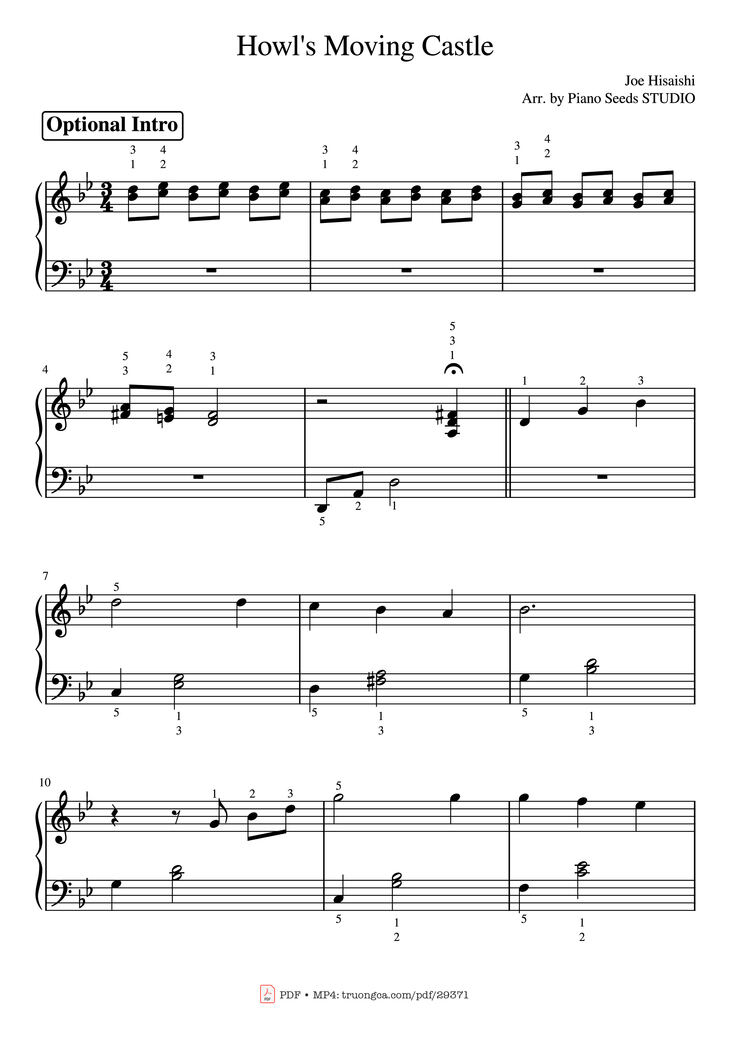 Page 1 of the piano sheet music PDF Piano - Howl