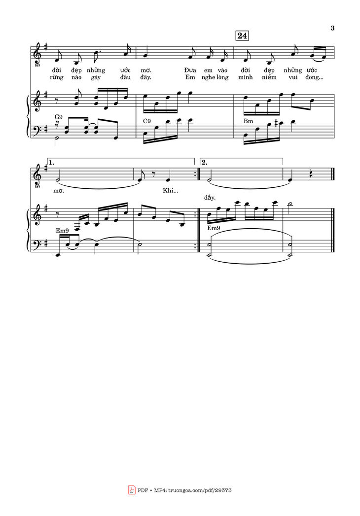 Page 3 of the piano sheet music PDF Piano - Niềm vui của em Piano đệm hát by Nhạc và lời: Nguyễn Huy Hùng