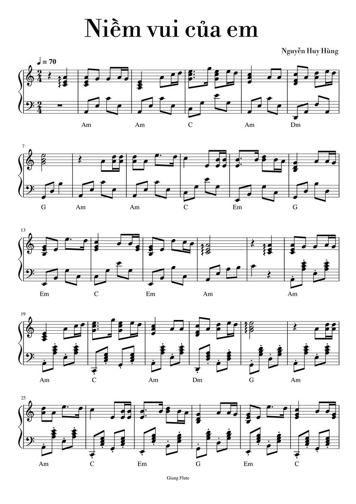 Page 1 of the piano sheet music PDF Piano - Niềm vui của em Piano by Nguyễn Huy Hùng