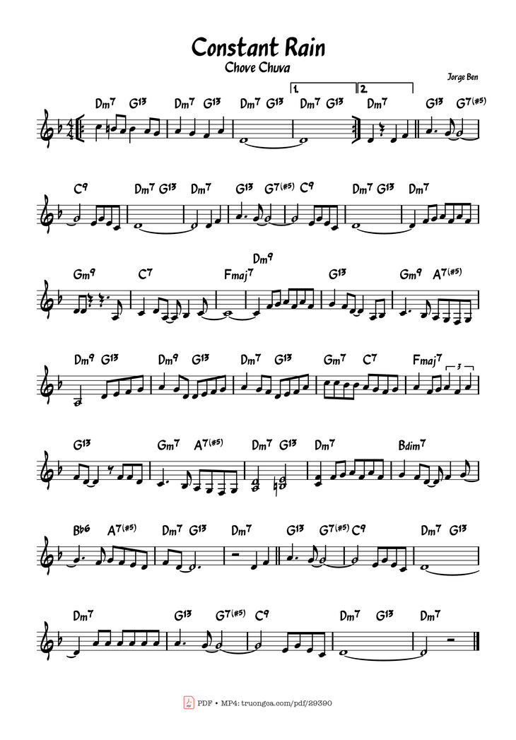 Page 1 of the piano sheet music PDF Piano - Constant Rain Piano by Jorge Ben