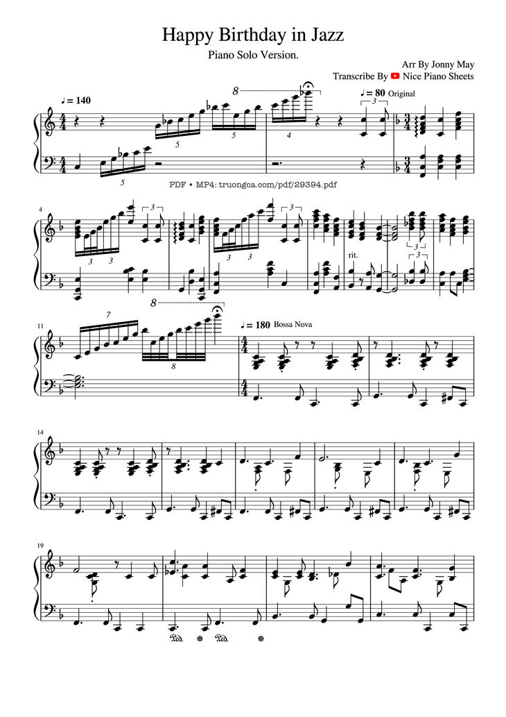 Page 1 of the piano sheet music PDF Piano - Happy Birthday in Jazz Piano by Arr By Jonny May