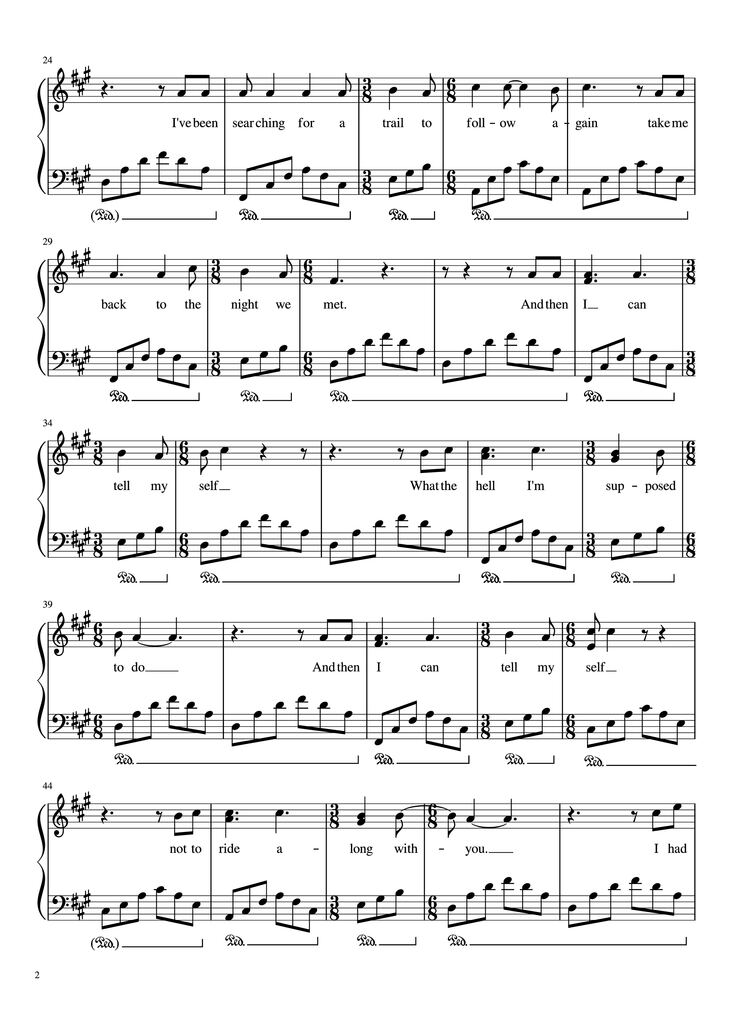 Page 2 of the piano sheet music PDF Piano - The Night We Met Piano by Lord Huron Arranged by MA