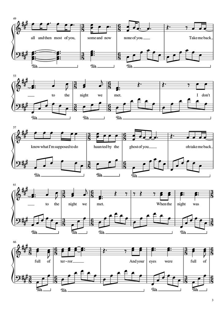 Page 3 of the piano sheet music PDF Piano - The Night We Met Piano by Lord Huron Arranged by MA