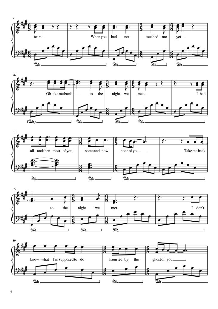 Page 4 of the piano sheet music PDF Piano - The Night We Met Piano by Lord Huron Arranged by MA