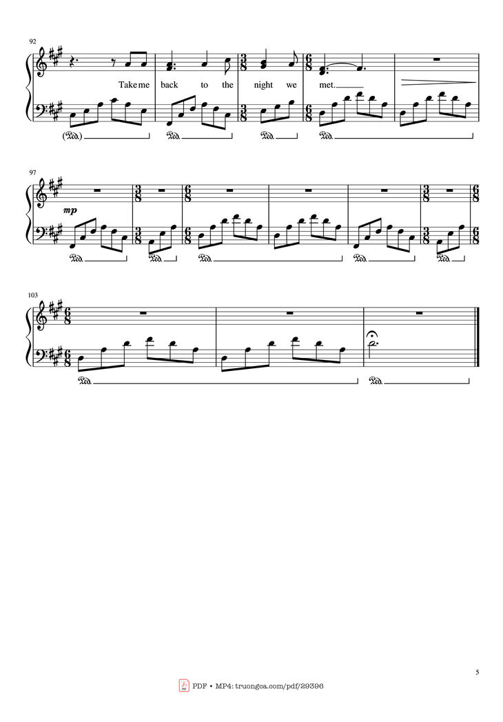 Page 5 of the piano sheet music PDF Piano - The Night We Met Piano by Lord Huron Arranged by MA