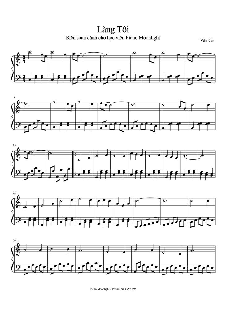 Page 1 of the piano sheet music PDF Piano - Làng Tôi Piano by Văn Cao