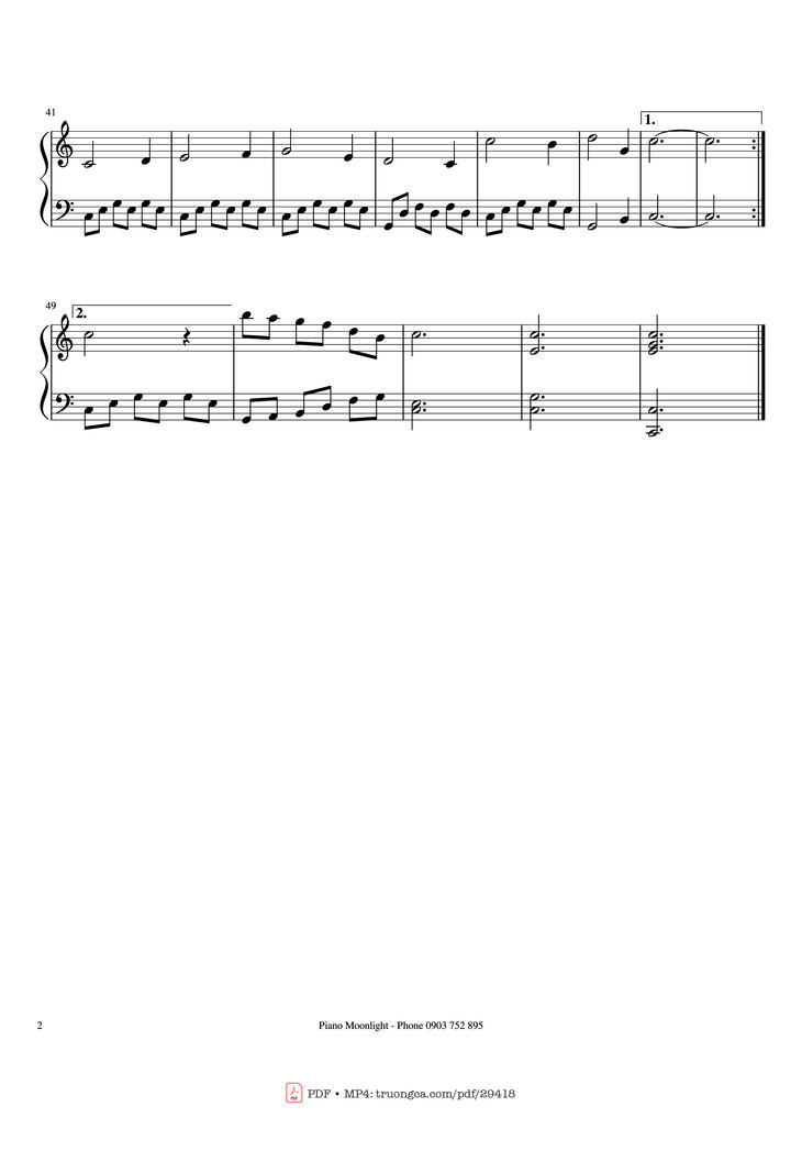 Page 2 of the piano sheet music PDF Piano - Làng Tôi Piano by Văn Cao